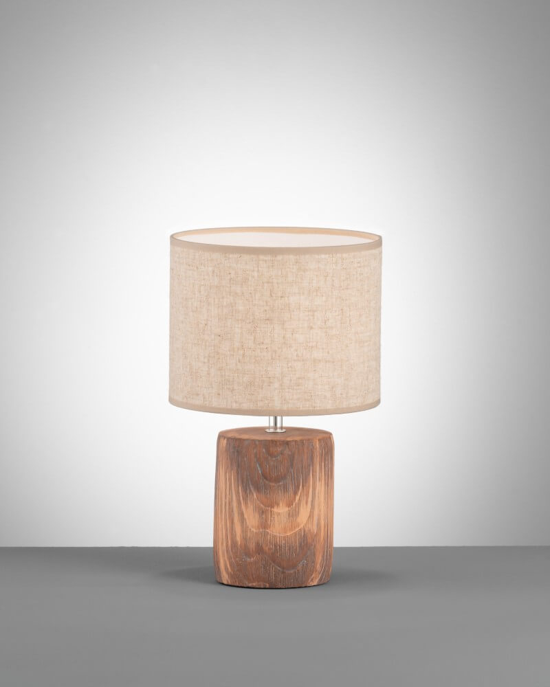 Fischer & Honsel Houten schemerlampMalik met zandkleur kap - 50586