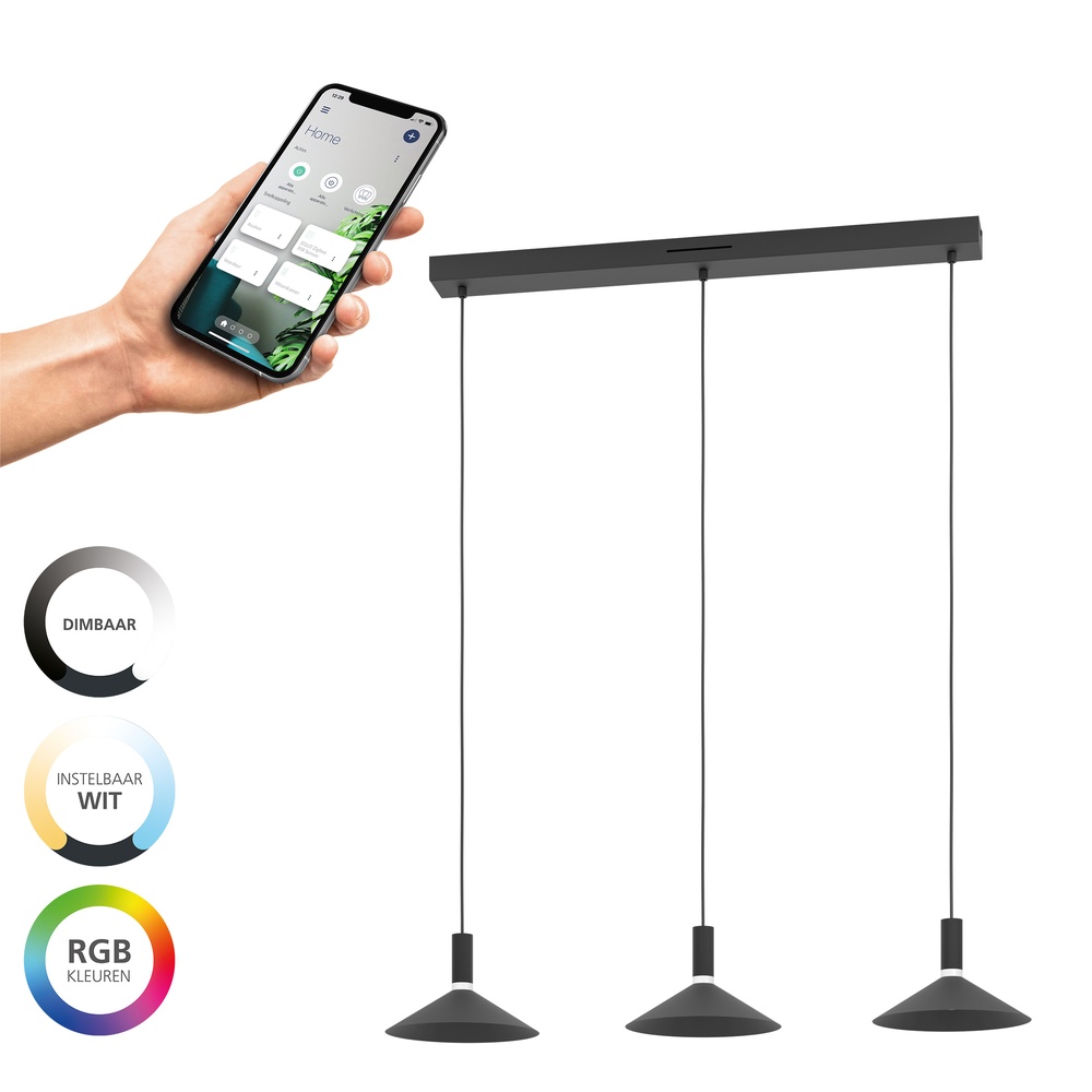 Eglo Hanglamp Conomavilla-Z smart zwart 3-lichts - 902184