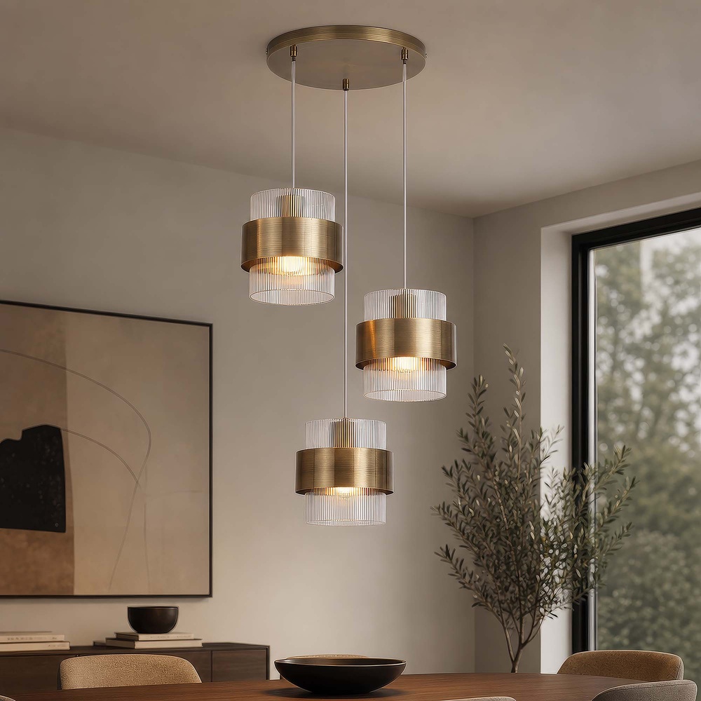 Hanglamp Royal 3-lichts antiek messing Searchlight 5,05342E+12