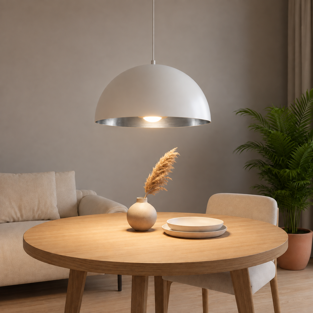 Artdelight Grote hanglamp Gala Ø 50cm wit binnenkant zilver - HL 12127-50 WI-ZI