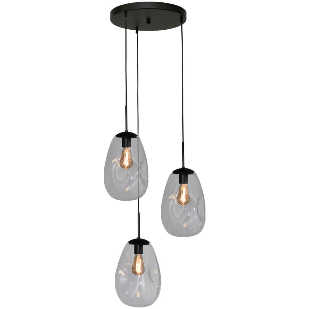 Masterlight Pendel hanglamp Lava 3x helder glas Ø 22,5cm - 2762-05-35-3-00-60