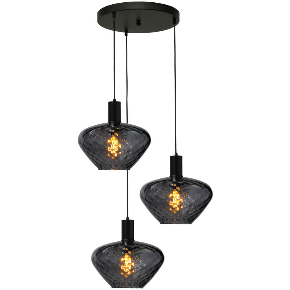 Masterlight 3-lichts vide hanglamp - zwart - Porto met Blossom smoke glazen - 2712-05-05-35-3-8