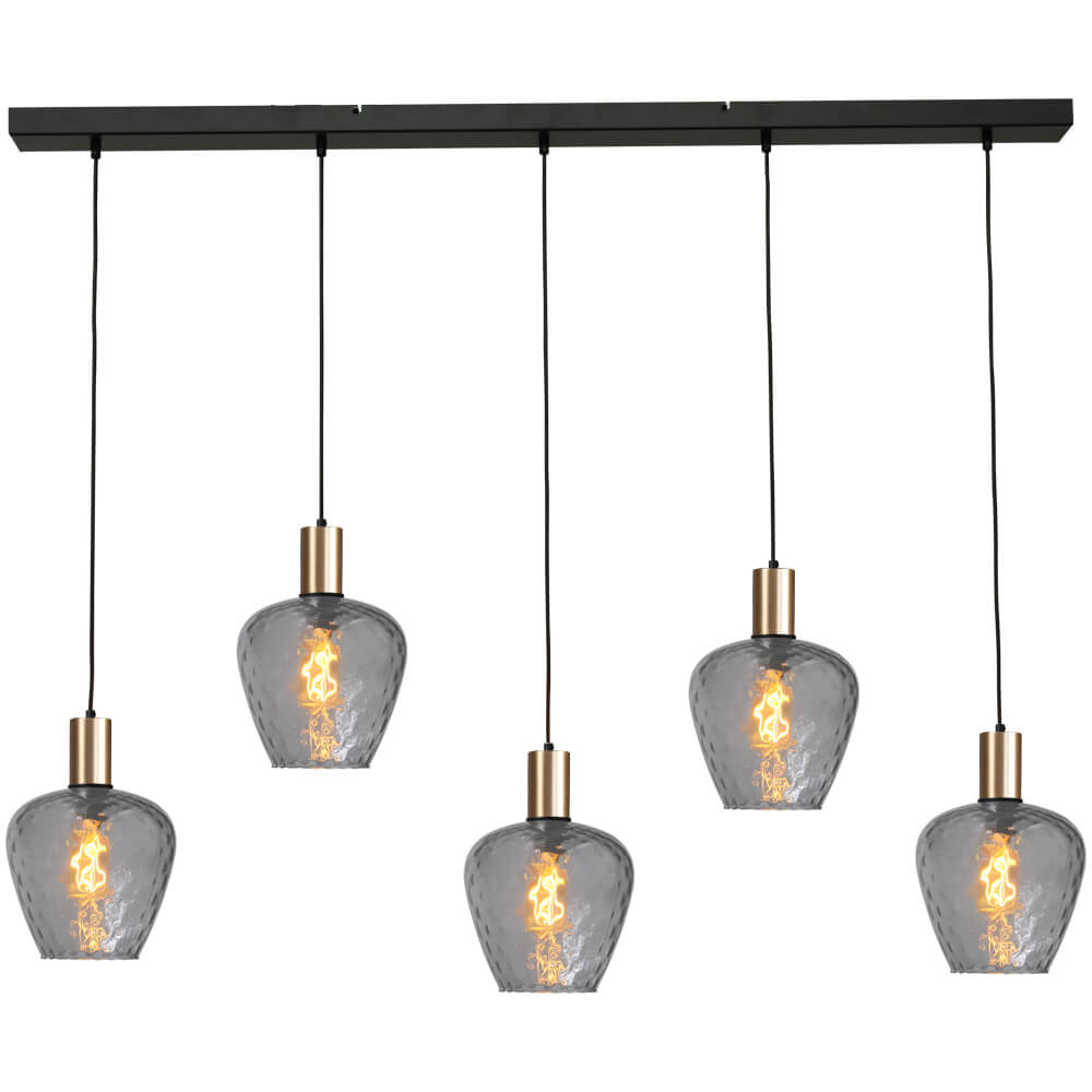 Masterlight 5-lichts hanglamp - goud - Porto met Diamond smoke glazen - 2711-05-02-130-5-5