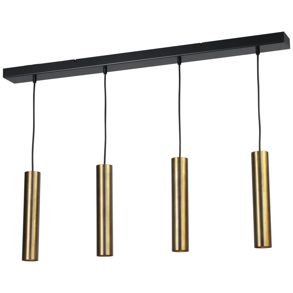 Masterlight Zwarte eetkamer hanglamp Run 4-lichts cilinders goud - 2381-05-10-100-4