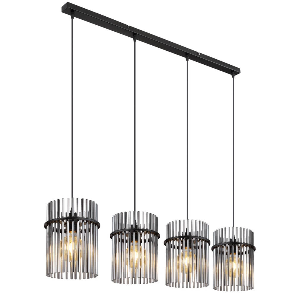 Globo Zwarte hanglamp Gorley met smoke glas 4-lichts - 15698-4H