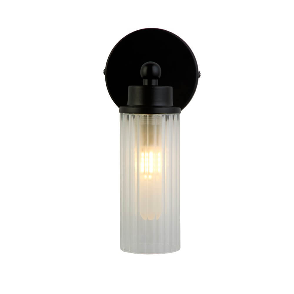 Searchlight Zwarte wandlamp Imperial met geribbeld glas - 29981BK