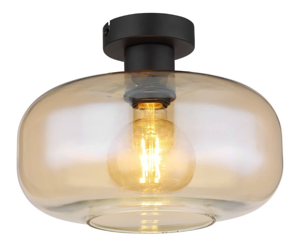 Globo Zwarte plafondlamp Giuseppe amber glas - 15566DA
