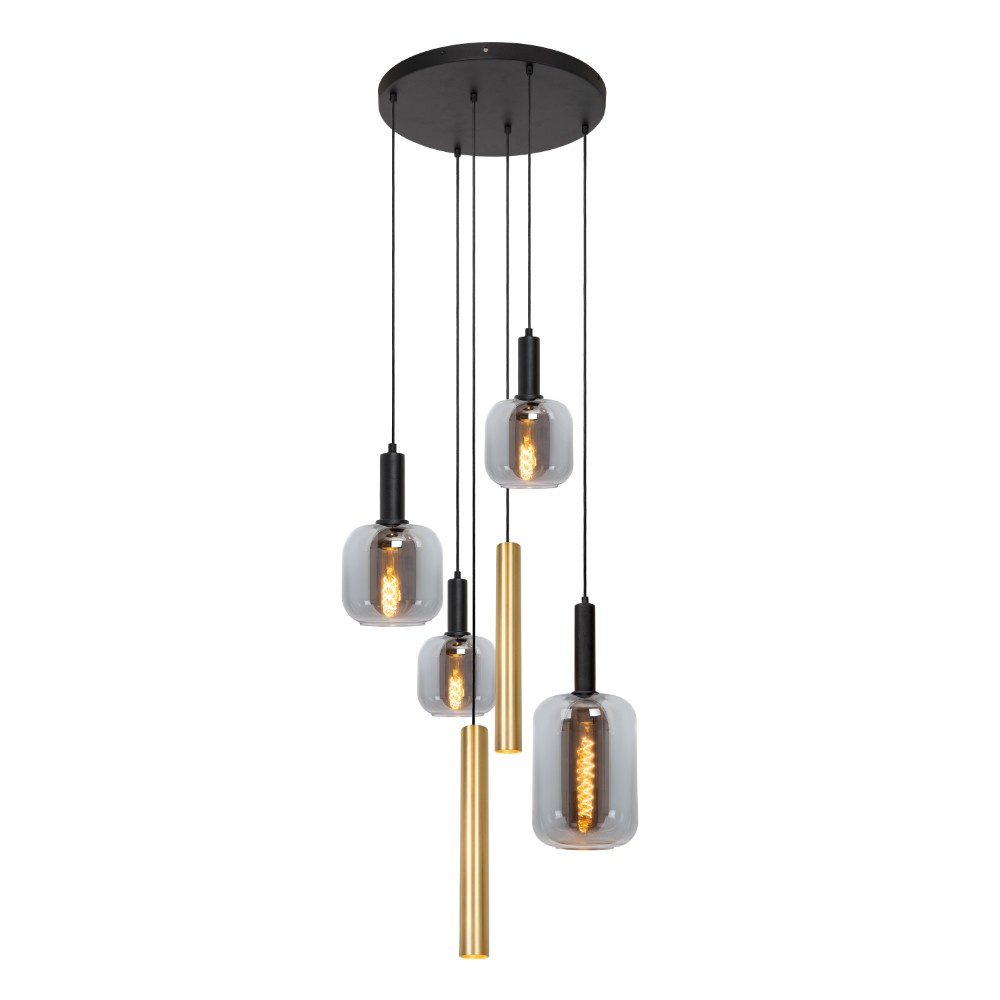 Lucide 4-lichts hanglampJoanet Ø 65cm goud met smoke glas - 45494/16/96