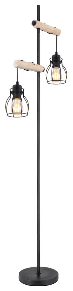 Globo Staande vloerlamp Mina zwart met hout - 153260S