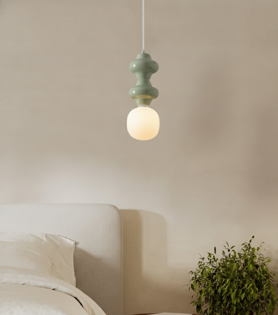 Lyora HanglampClio M lichtgroen keramiek met wit glas - 110985