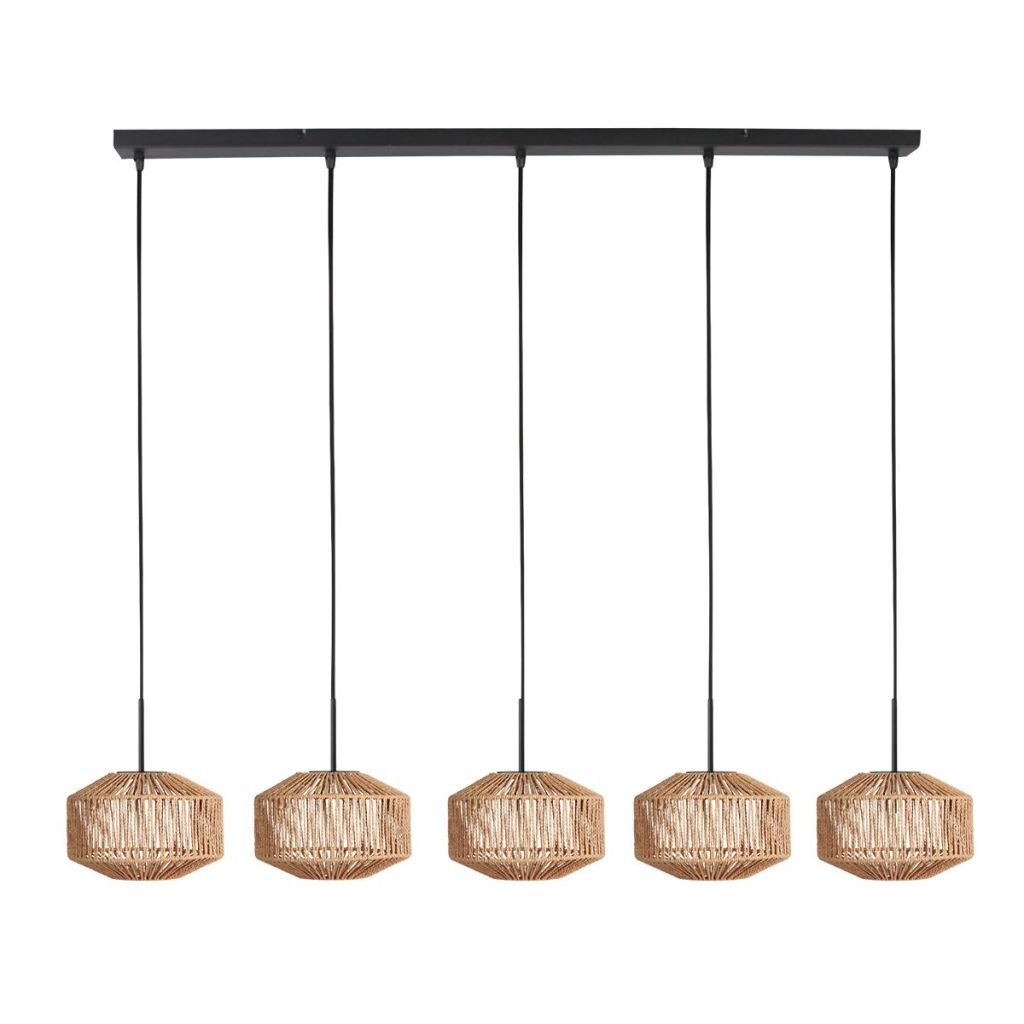 Steinhauer 5-lichts hanglamp rechtRopex met rotan kappen - 4530ZW