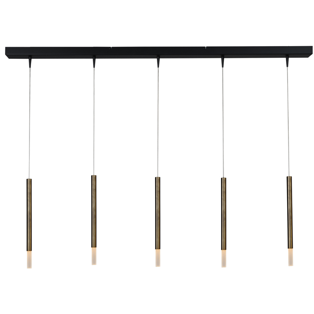 Masterlight Zwarte eettafel hanglamp Flute 5-lichts gouden cilinder - 2591-10-130-5-DW