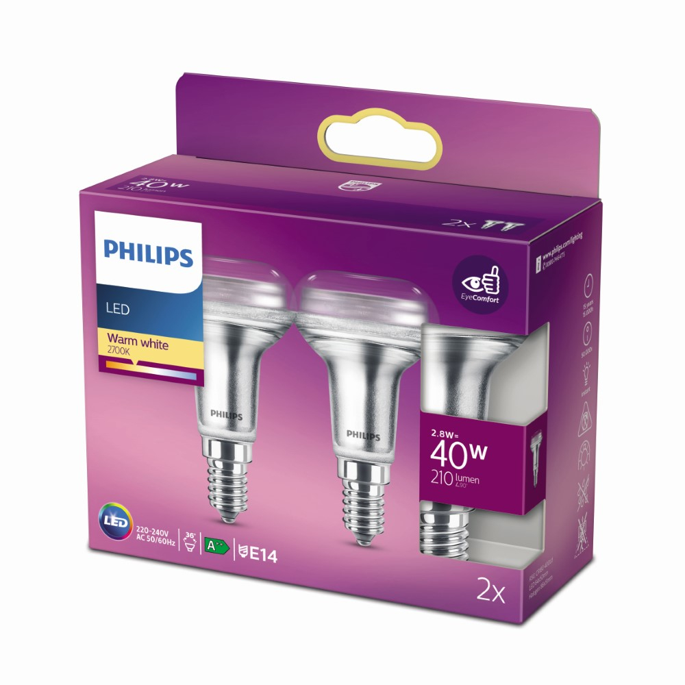 Philips 2,8W - E14 - 2700K - 210 lumen set van 2 - 929001891118