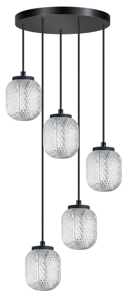 ETH Ronde hanglampKristel 5-lichts zwart - 05-HL4591-30