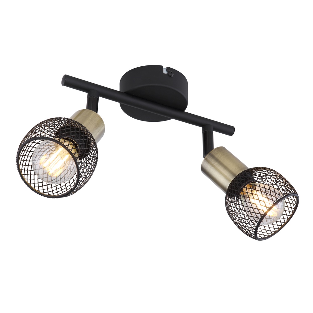 Globo Plafondlamp Fiastra 2-lichts zwart met gaas - 54028-2