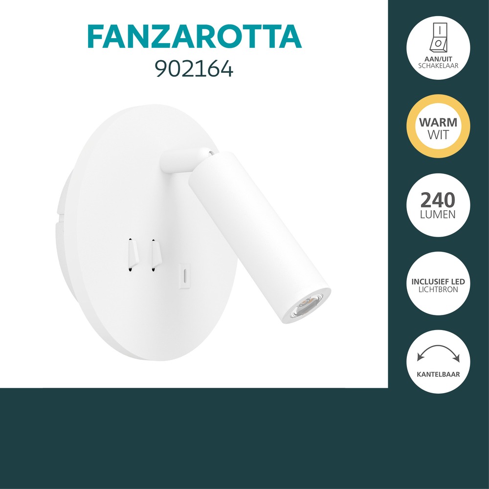 Bedlampje Fanzarotta wit rond Eglo 9008606356843