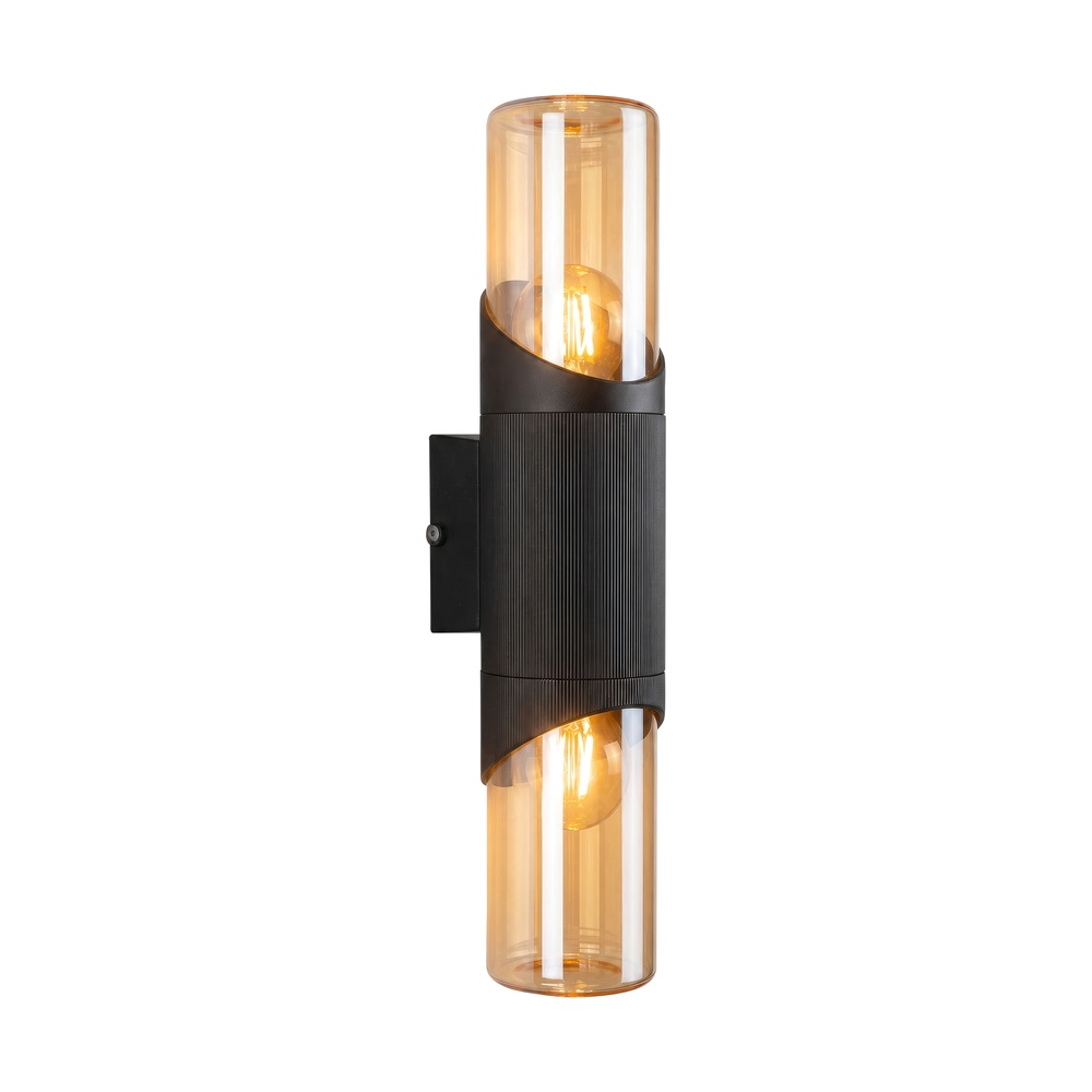 Design wandlamp Broadway zwart met amber glas dubbel