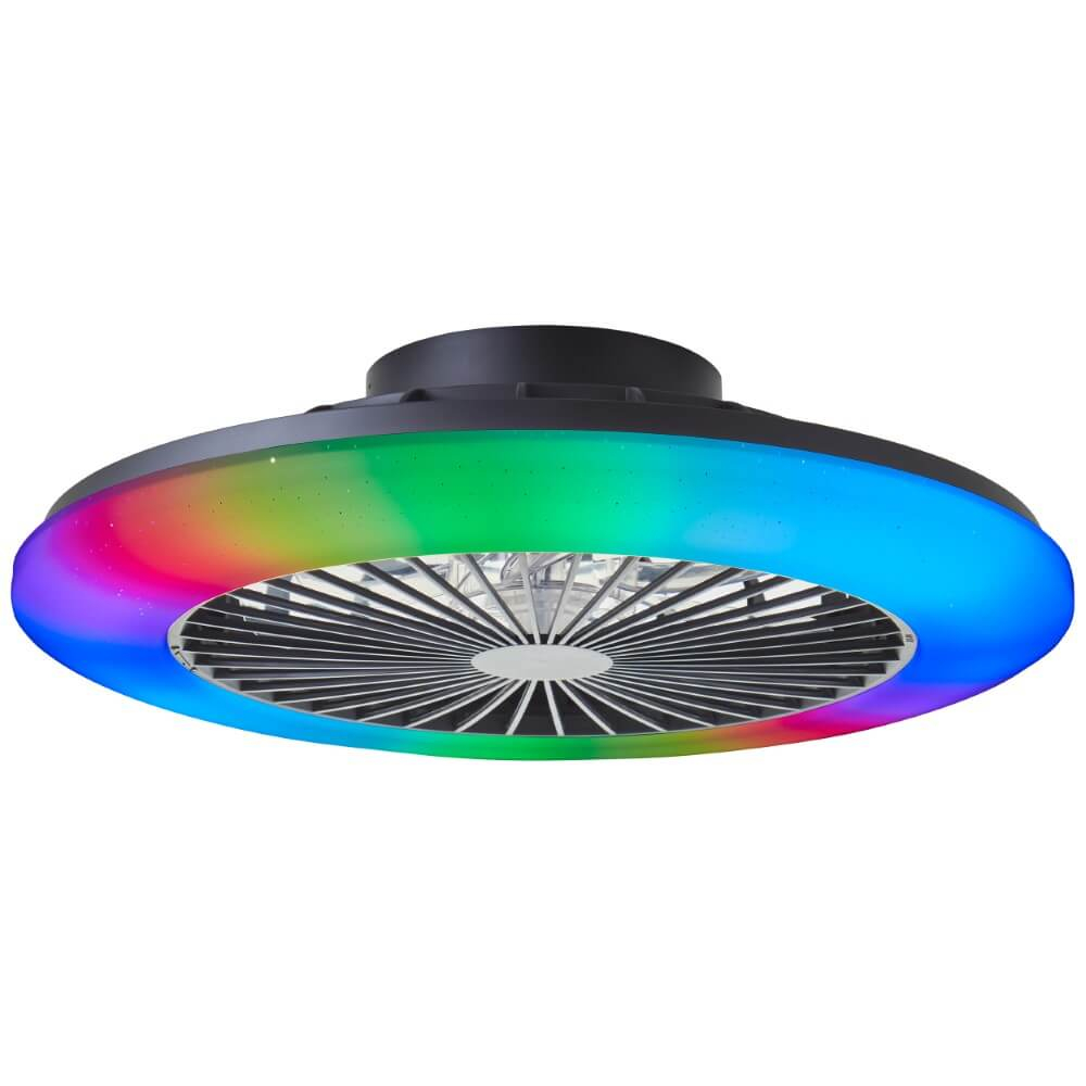 Brilliant Zwarte ventilatorSalerno met RGB functie - G60020/06