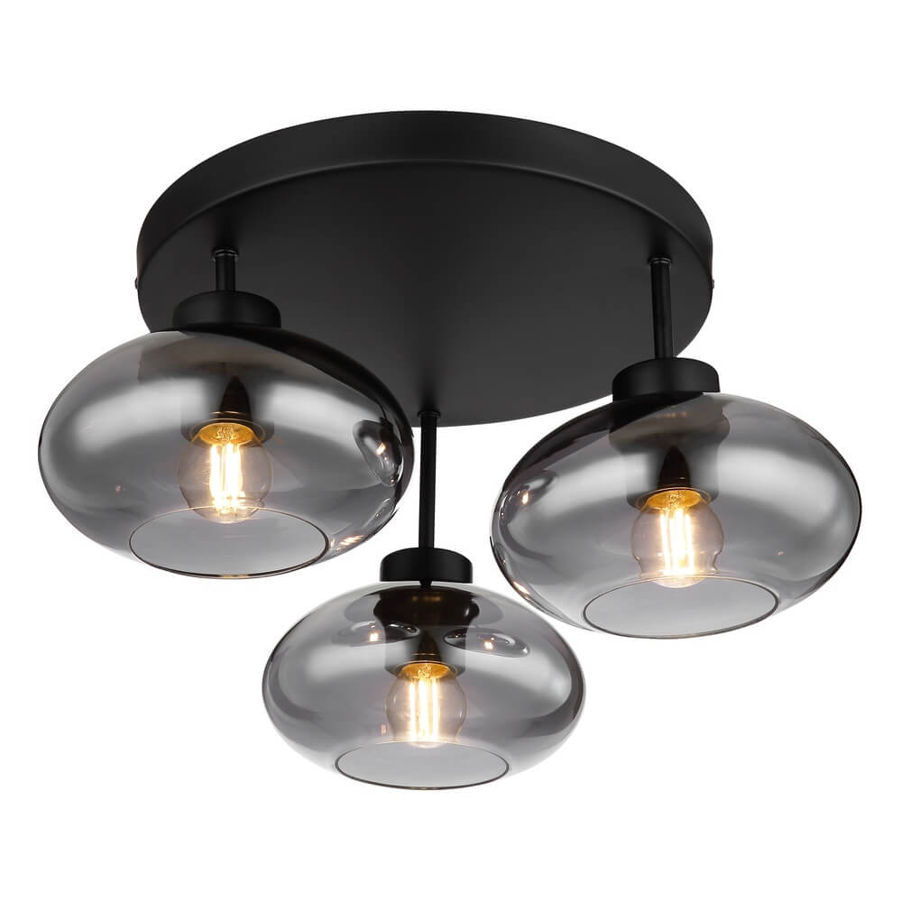 Globo Zwarte plafondlamp Shaun 3-lichts Ø 40cm - 15572-3D