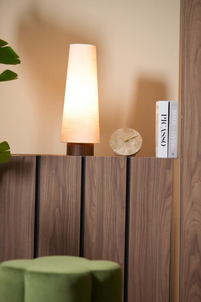 Light & Living Tafellamp wit Howie met donker hout Ø 19cm - 1891452