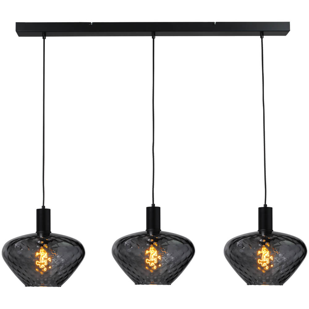 Masterlight 3-lichts hanglamp - zwart -Porto met Blossom clear glazen - 2711-05-05-100-3-8