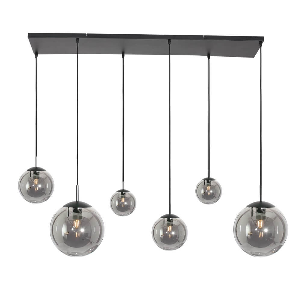 Steinhauer 6-lichts glazen hanglampBolique zwart met smoke glas - 3499ZW