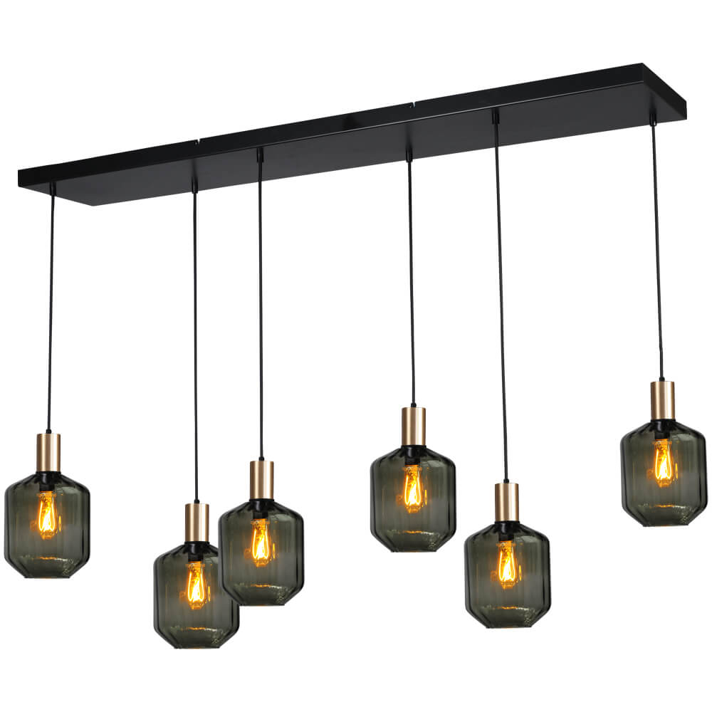 Masterlight 6-lichts hanglamp - goud - Porto met Jagger green glazen - 2711-05-02-130-25610
