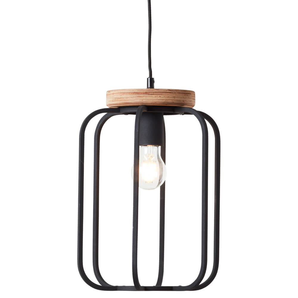 Brilliant HanglampTosh zwart met houtbruin - 99501/66