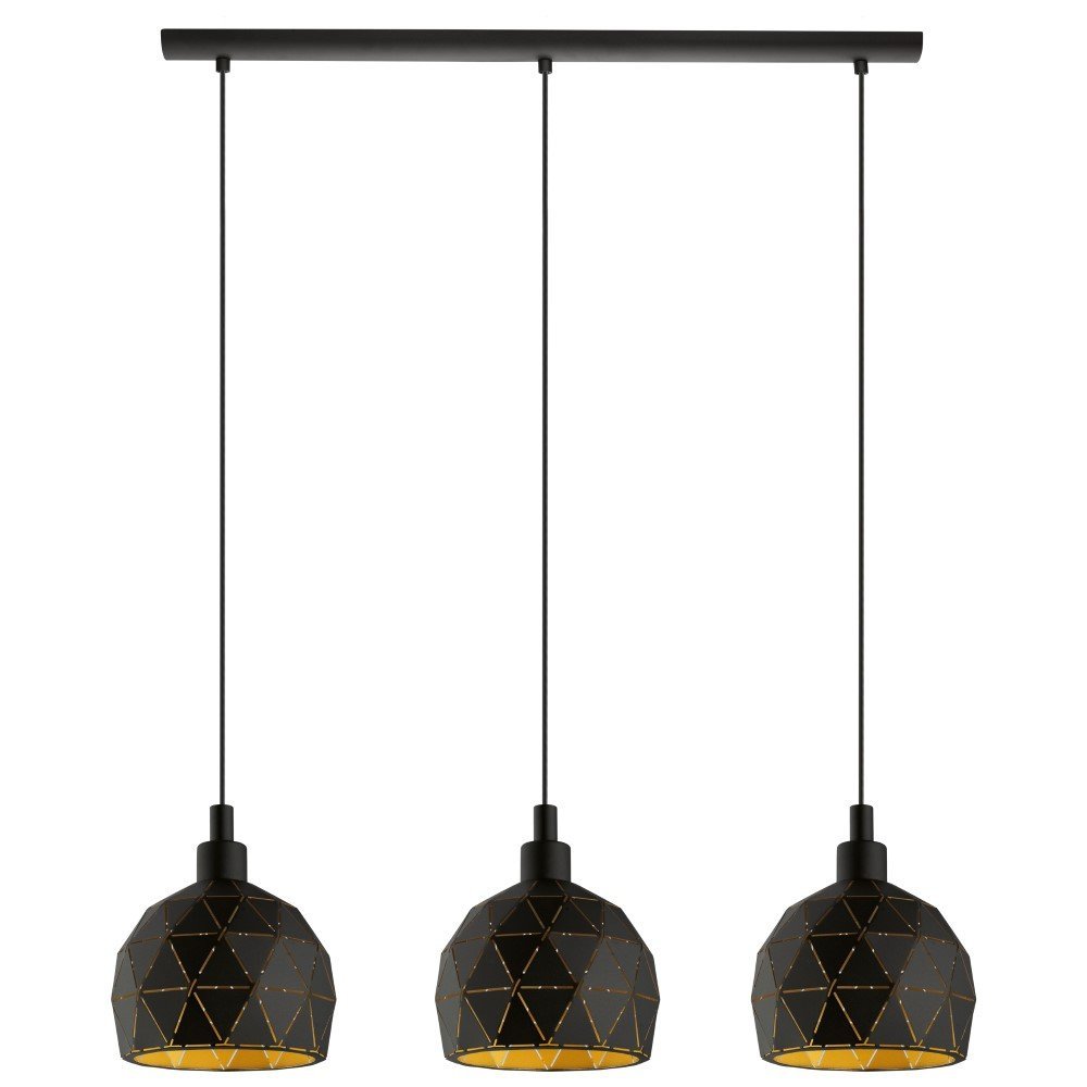 Eglo Eetkamer hanglamp Roccaforte 3-lichts zwart met goud - 97846