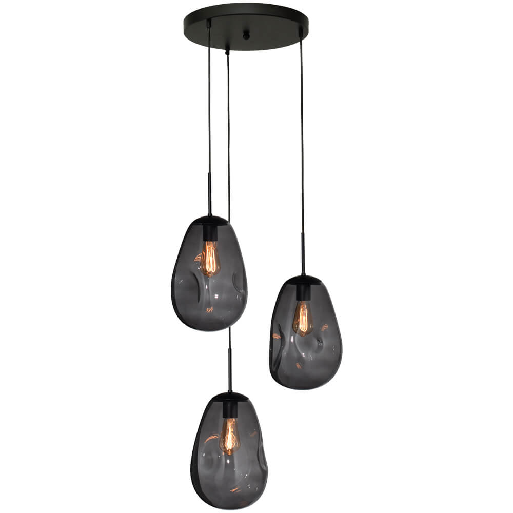 Masterlight Pendel hanglamp Lava 3x smoke glas Ø 22,5cm - 2762-05-35-3-05-60