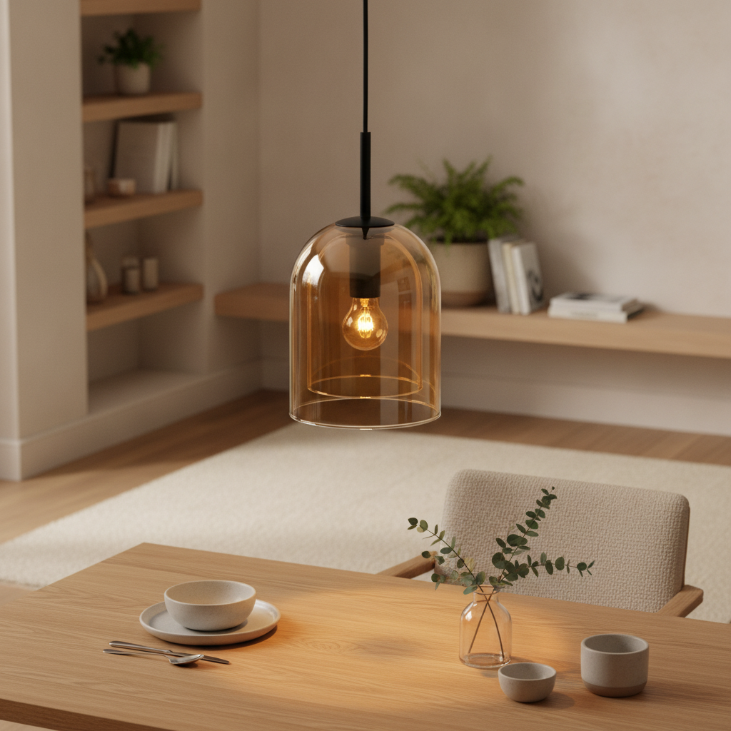 Lyora HanglampVelor enkel zwart met amber glas - 110654