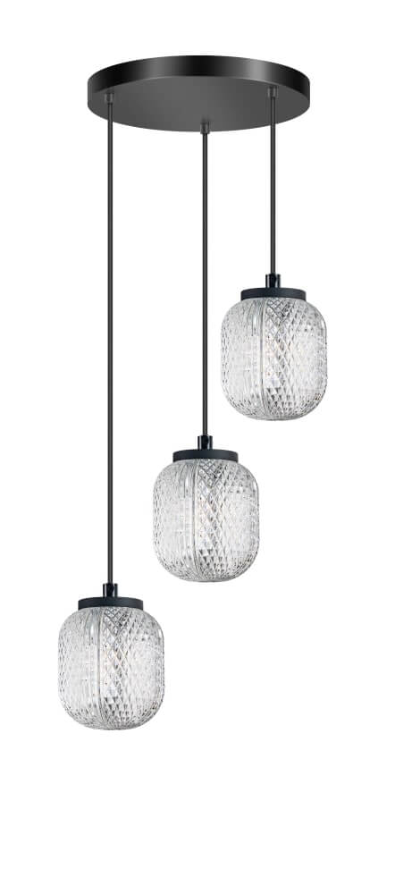 ETH Ronde hanglamp Kristel 3-lichts zwart - 05-HL4590-30