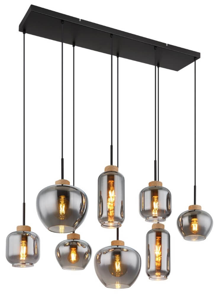 Globo 8-lichts hanglamp Matt zwart met hout - 15549-8H
