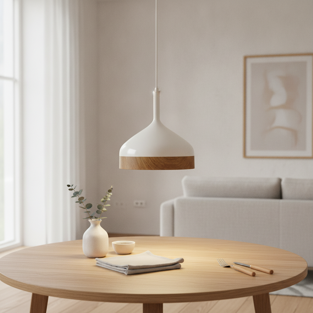 Artdelight Ø 30cm hanglamp Moondrop 30cm wit met houtbruin - HL 2002 WI