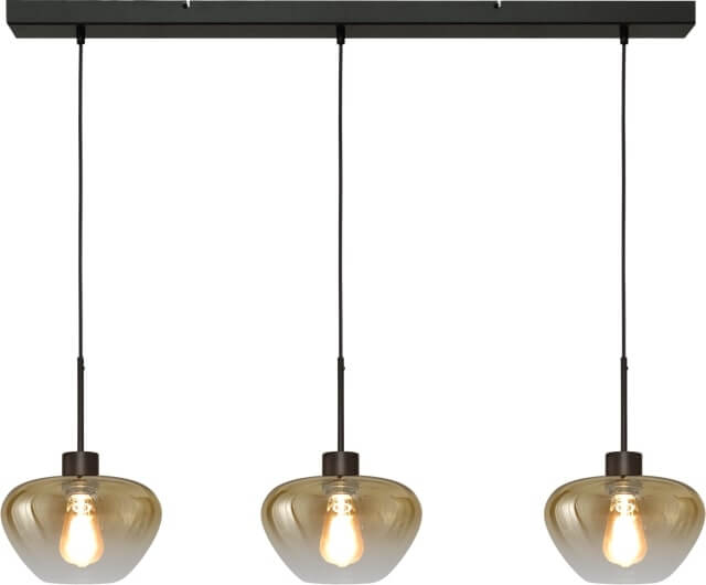 Masterlight 3-lichts hanglamp Genua zwart met goud glas Ø 24cm - 2971-05-05-100-3-24