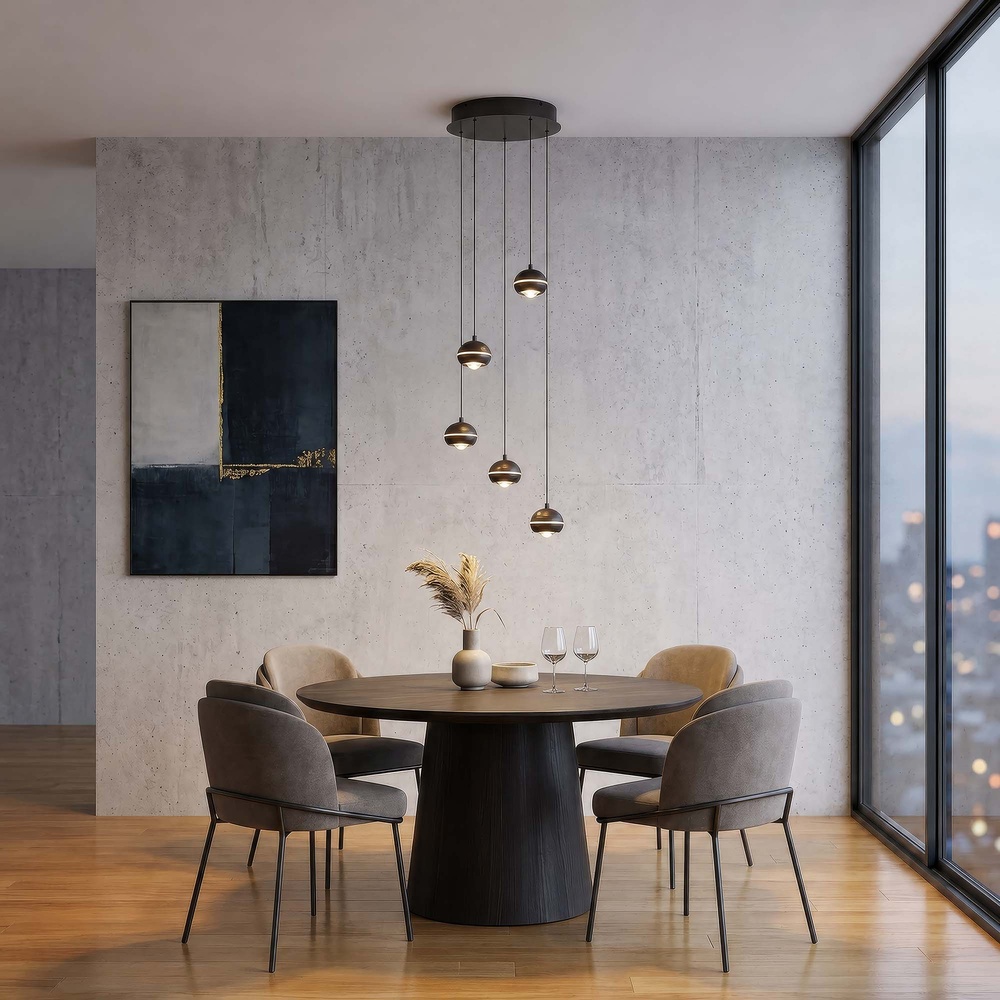 Design hanglamp Meteor 5-lichts zwart nikkel Searchlight 5,05342E+12