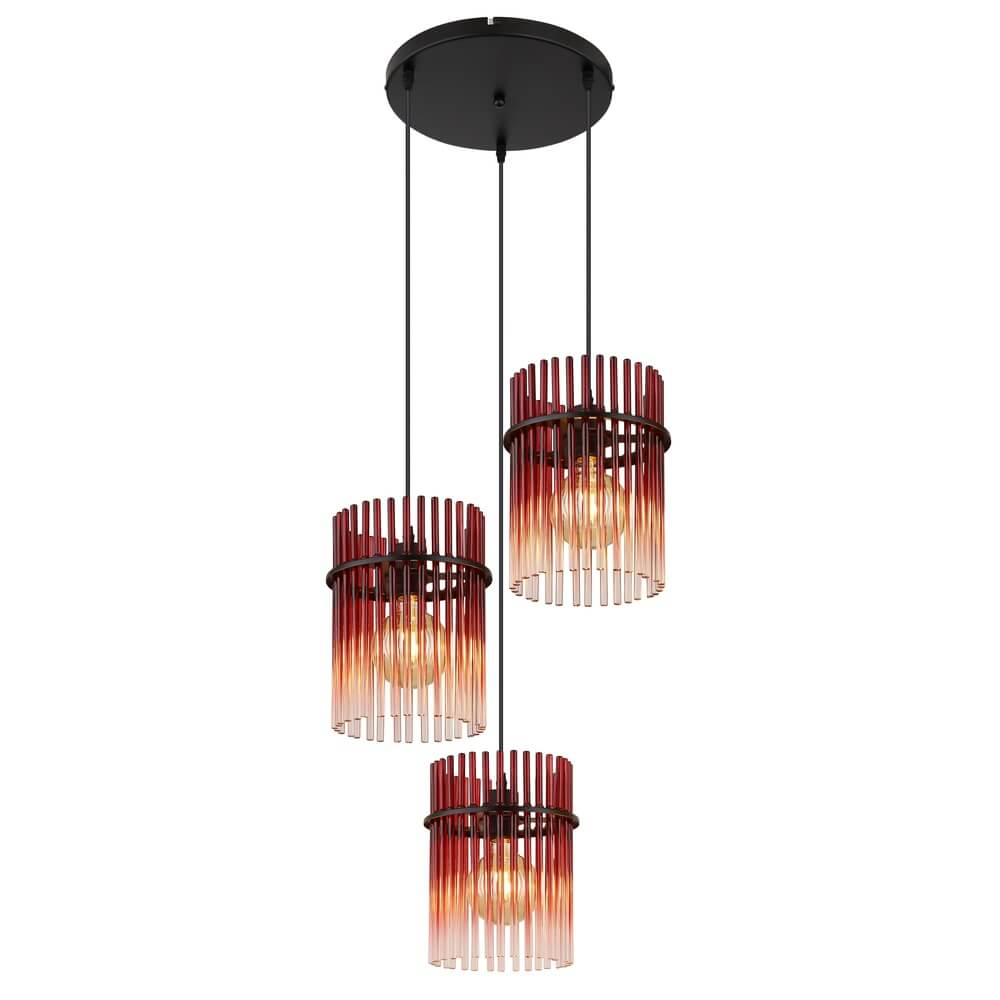 Globo Zwarte hanglamp Gorley met rood glas Ø 47cm - 15698-3HRBR
