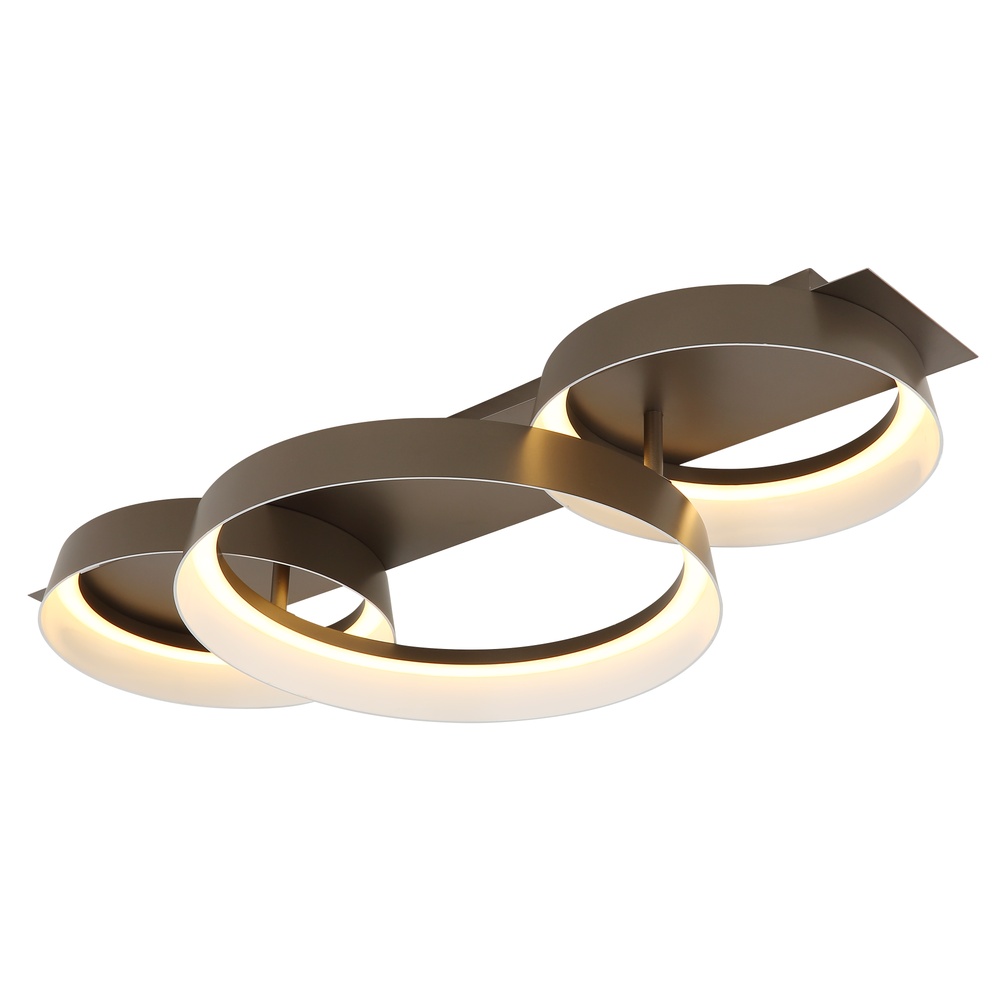 Globo Strakke plafondlamp Syrakus koffie bruin 3 ringen - 48048D2