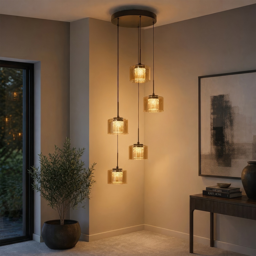 Design hanglamp Tumblers 5-lichts brons Searchlight 5,05342E+12