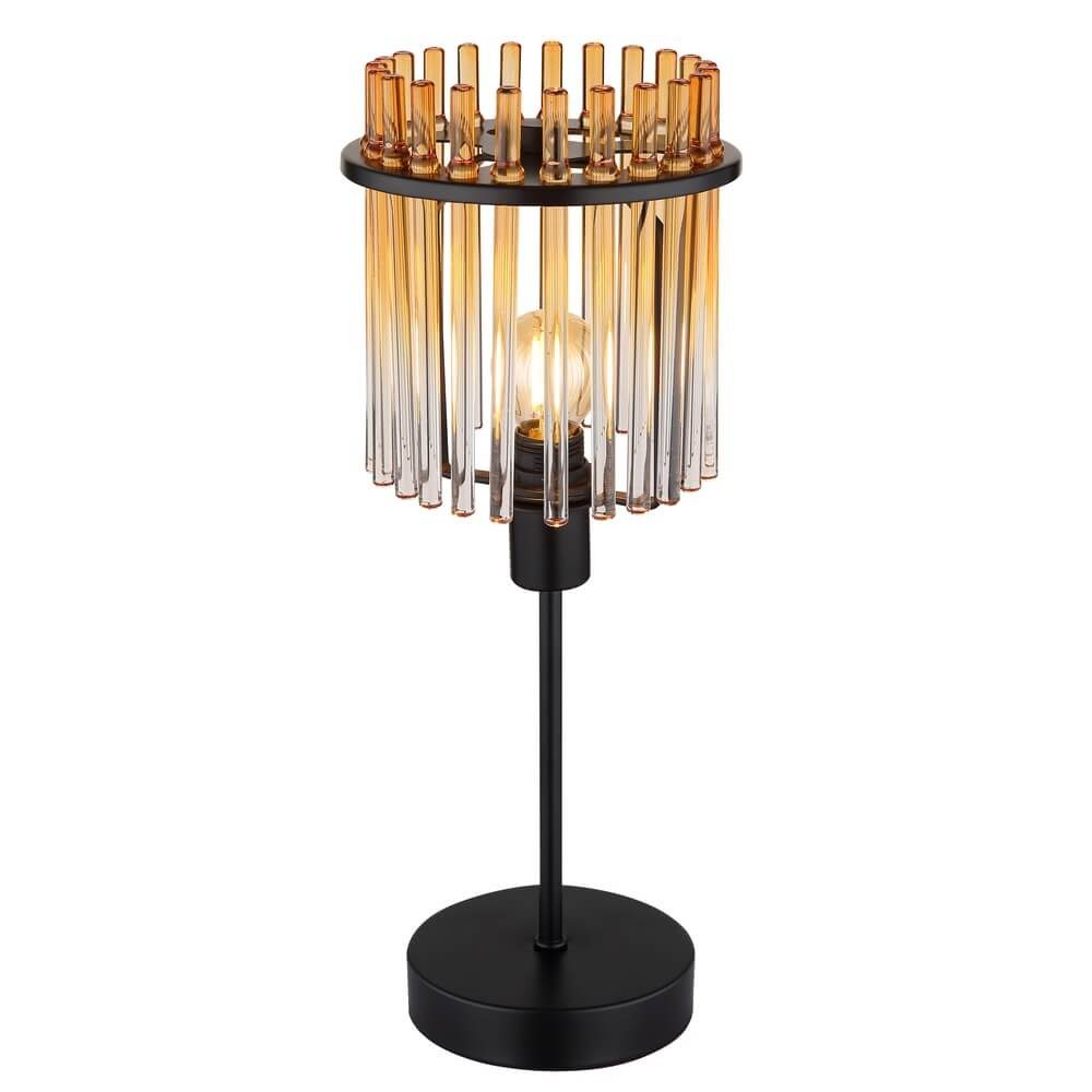 Globo Zwarte tafellamp Gorley met amberglas Ø 15cm - 15698TA