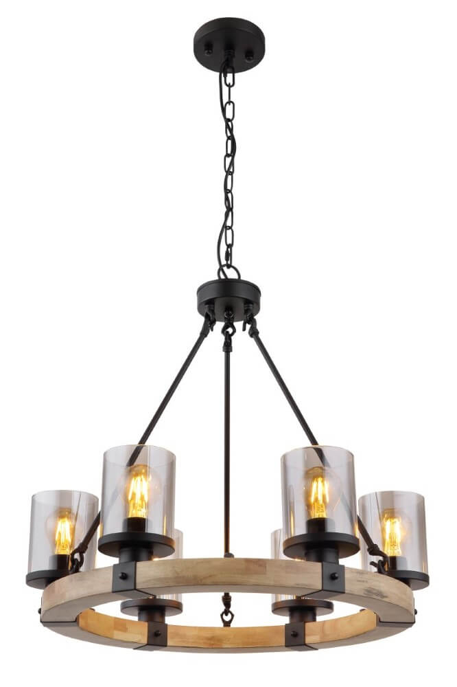 Globo Houten hanglamp Lila 6-lichts rond - 15555-6H
