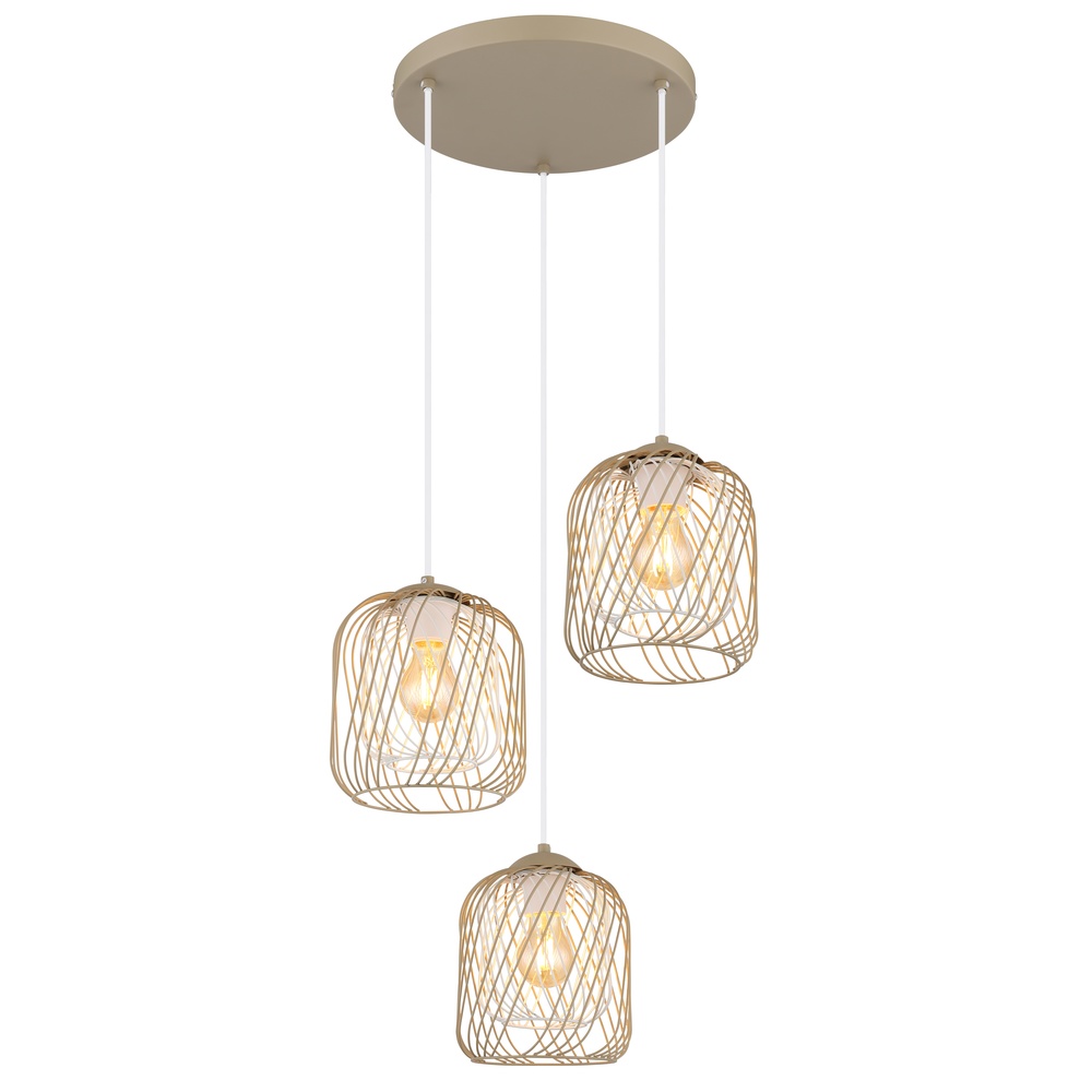 Globo 3-lichts hanglamp Dichti rond zand bruin - 15965-3HR