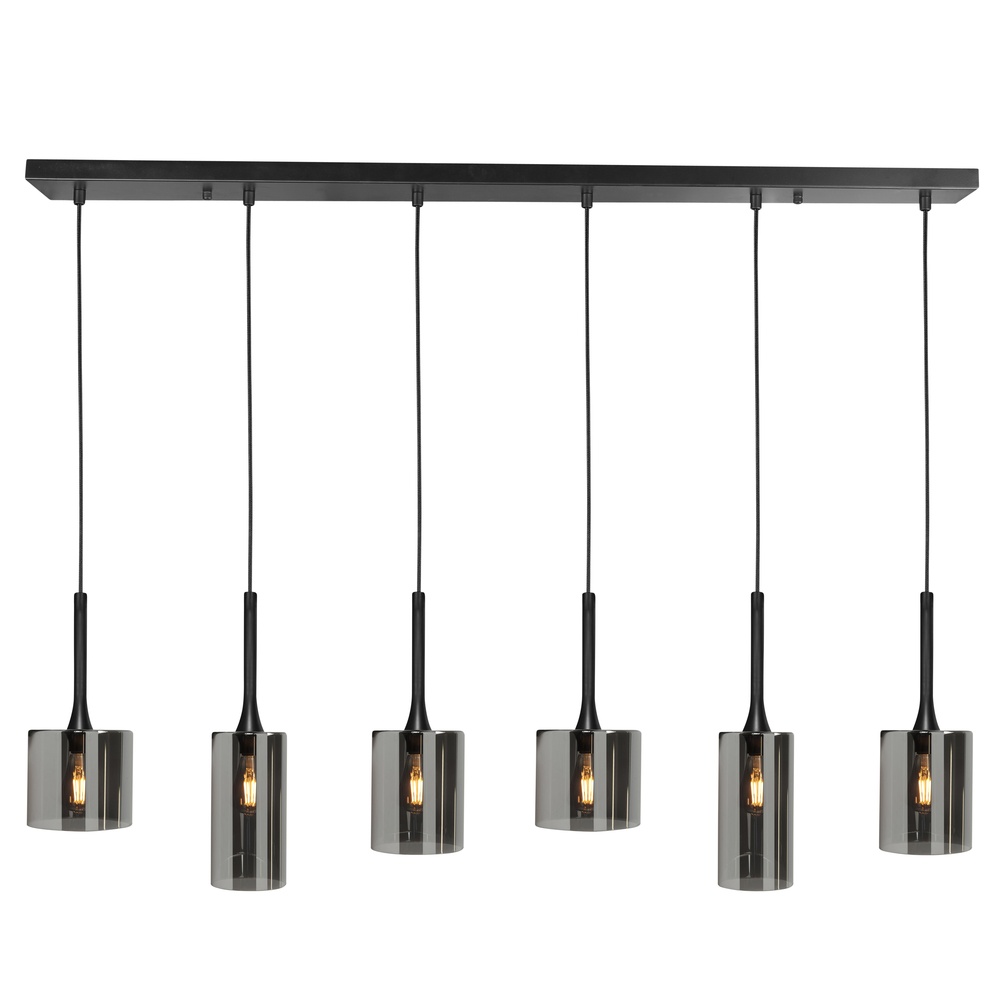 Highlight Hanglamp Diverso zwart 6-lichts met smoke glas - H5413.01