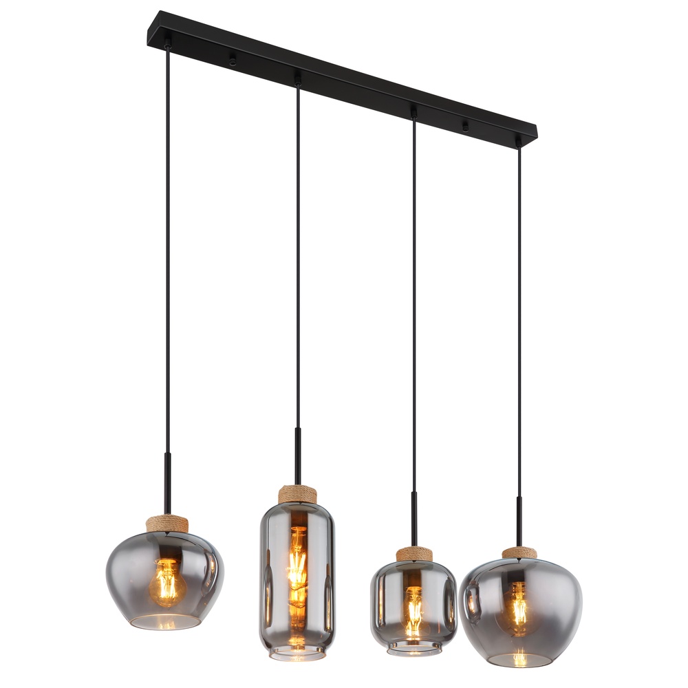 Globo Design hanglamp Matt 4-lichts zwart met smoke glas - 15549-4H