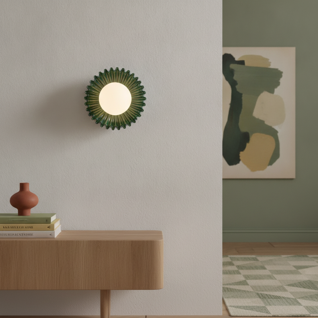 Lyora WandlampPetel groen met wit glas - 9009217