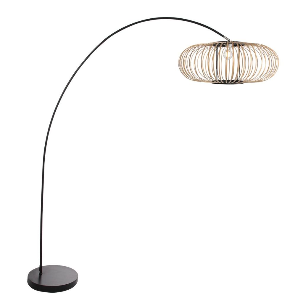 Steinhauer Booglamp zwartSolva met bamboe kap Ø60cm - 4468ZW