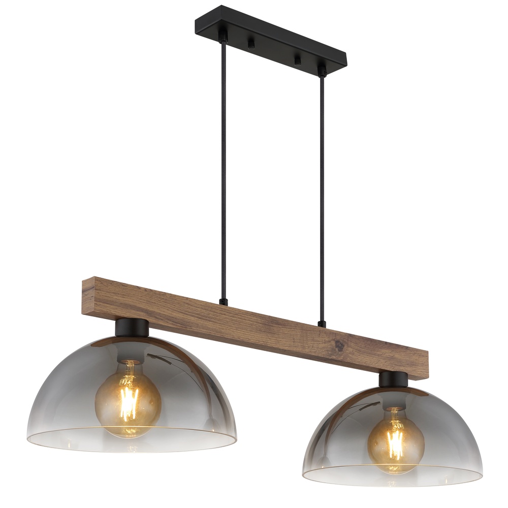 Globo Landelijke hanglampRomy 2-lichts zwart met hout - 30660246