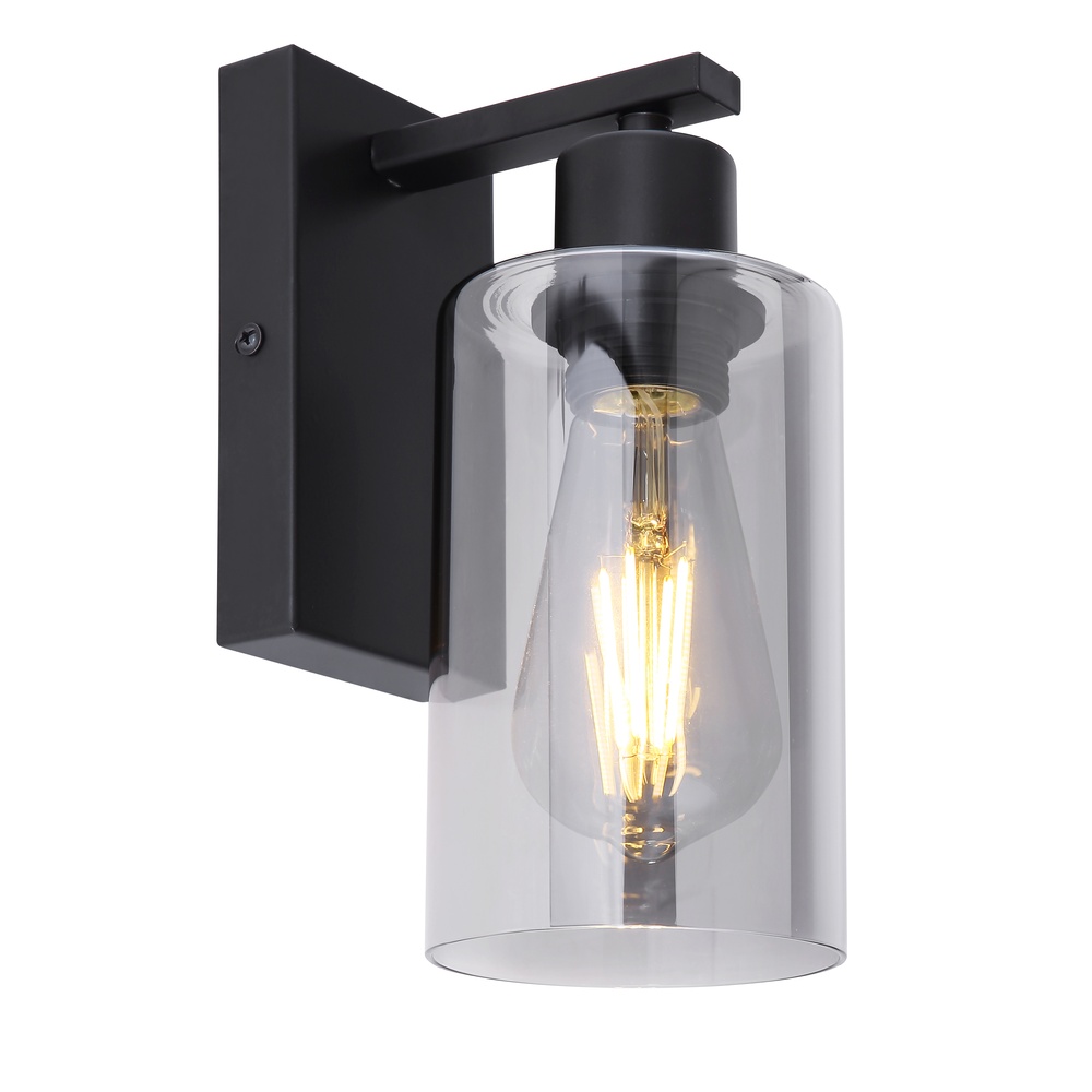 Globo Zwarte wandlamp Hadera met smoke glas - 15465W
