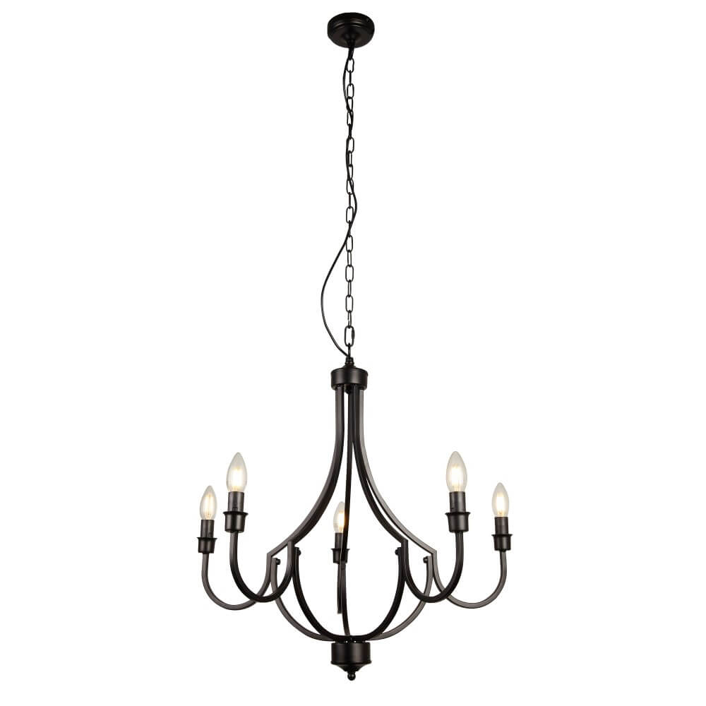 Searchlight Klassieke hanglamp Lodge 5-lichts zwart - 82915-5BK
