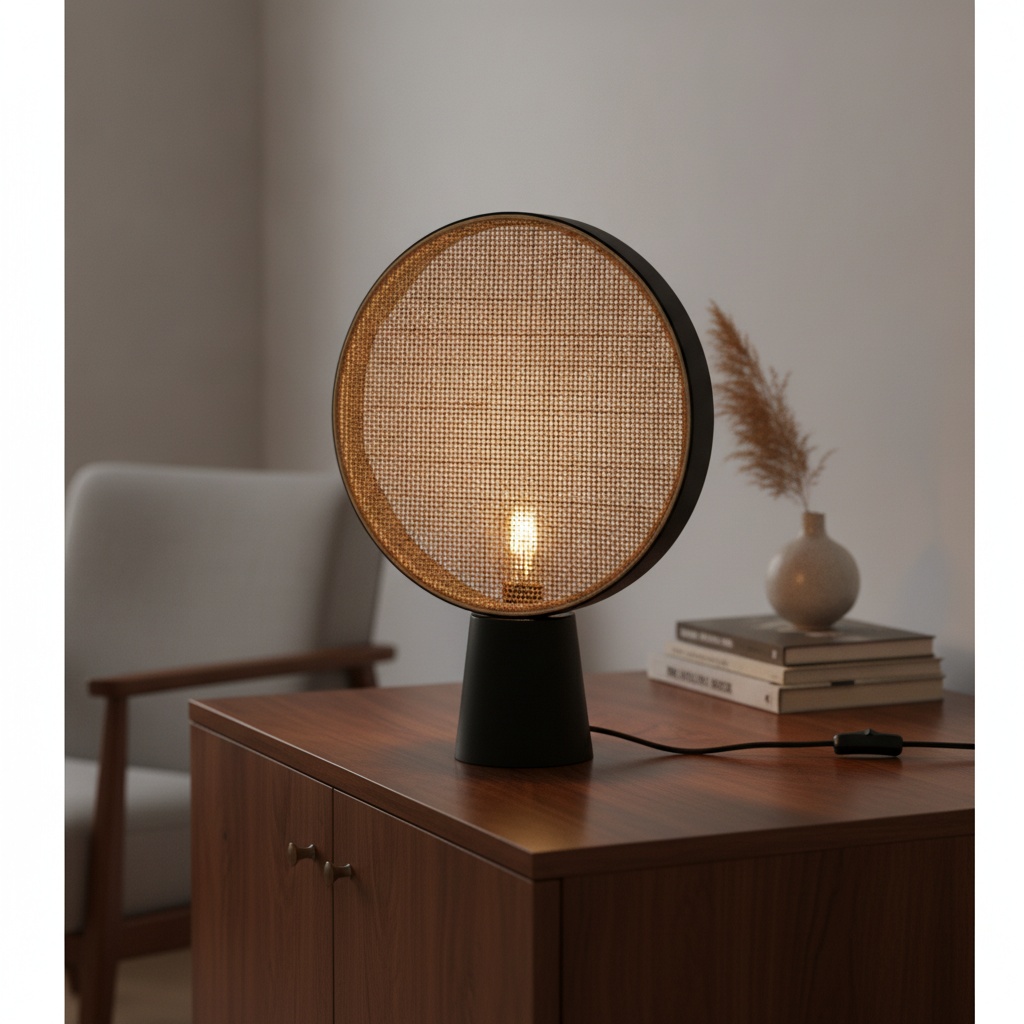 Lyora TafellampTiera Ø 35cm rotan met zwart - 9586628